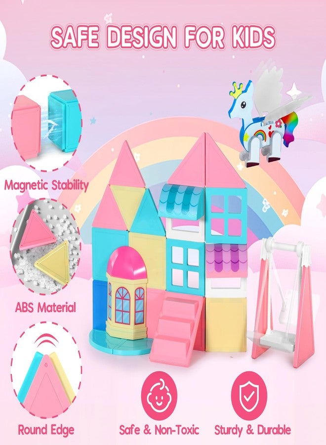 VANLINNY Unicorn Magnetic Tiles, Unicorn Toys for Girls Age 4-6, Princess Castle Magnet Toy for Kids Ages 4-8, Movable Magnetic Tiles 3D Educational Sensory Toys, Xmas Birthday Gifts for Boys and Girls - Image 3